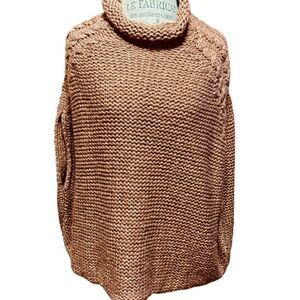 Cocogio Women’s Wool Blend Italian Sweater Poncho One Size Fits All Brown Gold